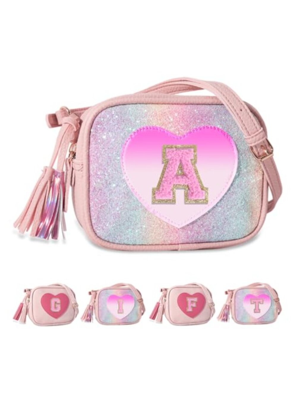 Personalized Initial Crossbody Bag for Girls Adjustable Vegan Leather Purse